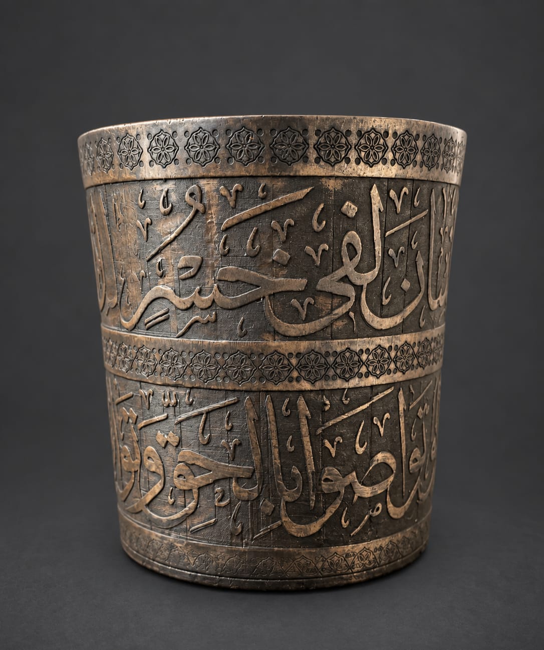 Rare islamic hand embossed calligraphy brass glass 